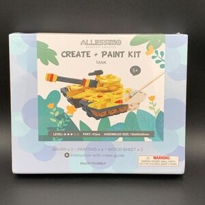 Allessimo Create & Paint Kit Tank 47 Pieces Kids Craft Set 5+ Wood